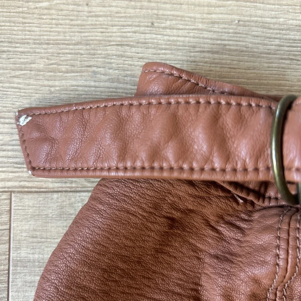 Free People Brown Vegan Leather Moto Mini‎ Skirt with Belt Size 0